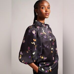 Ted Baker Womens Black Niycole Balloon Sleeve Mock Neck Top Size 0 NWT
